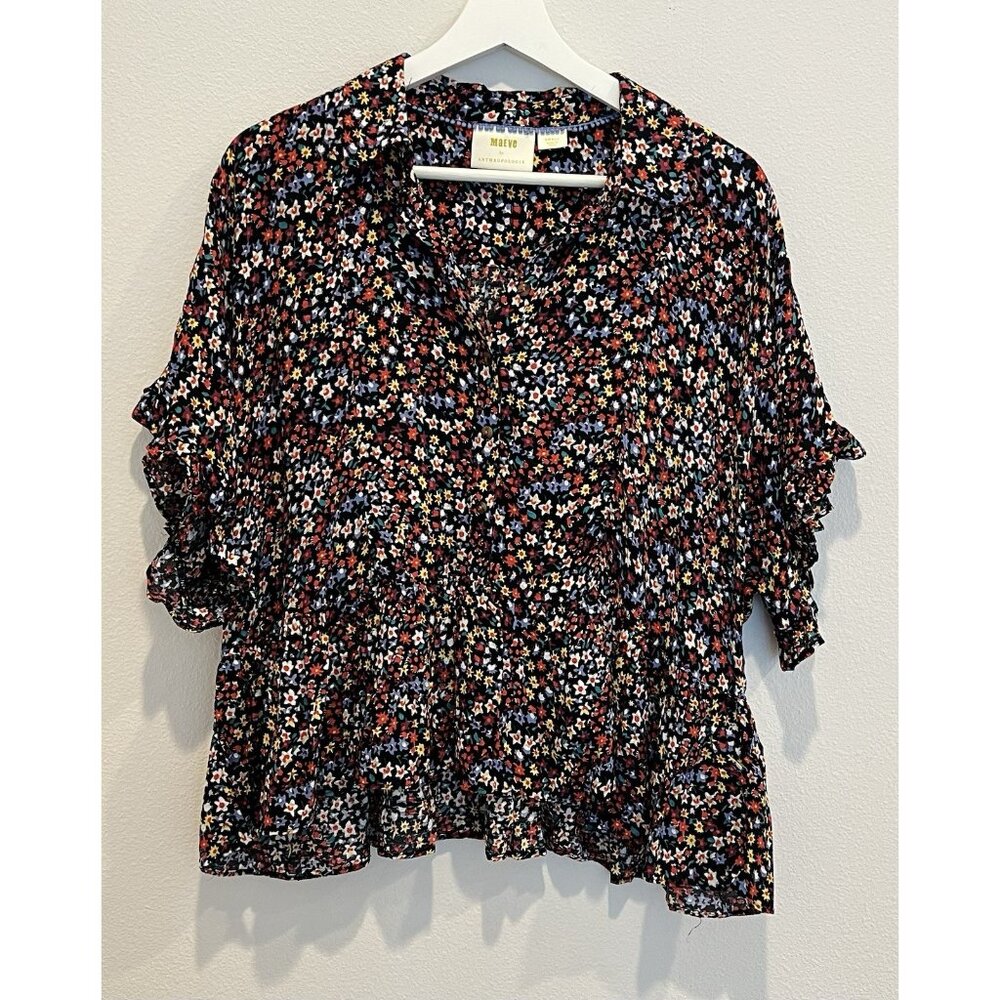 Maeve Anthropologie Mallory Ruffled Blouse Top Small Size Oversized Buttons - Picture 5 of 15